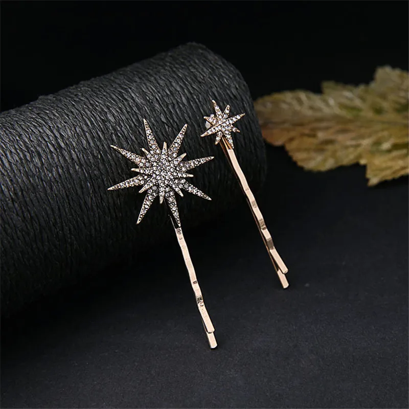 Заколка пряжка для волос с кристаллами золотого цвета|wedding hair accessories|star barretteclip