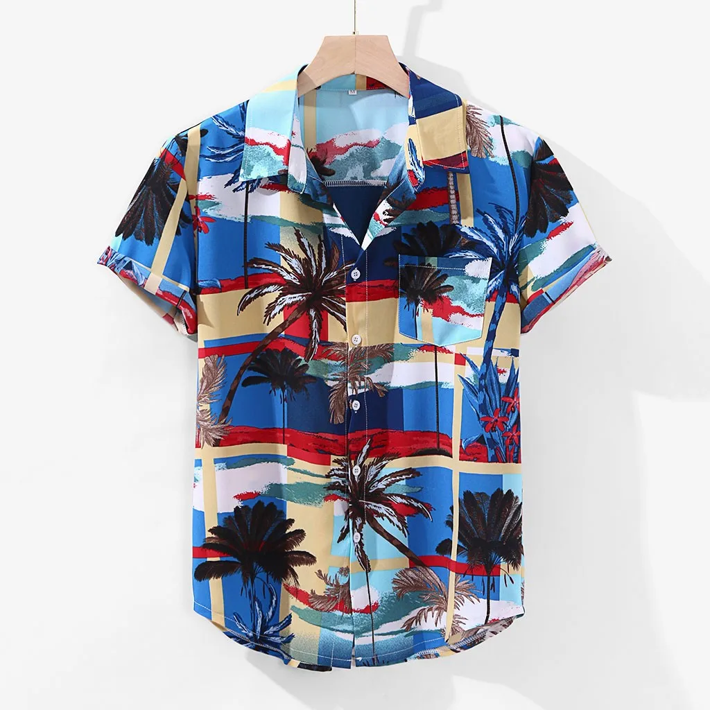 2018 брендовая летняя Гавайская Мужская пляжная рубашка с принтом кокосовых пальм