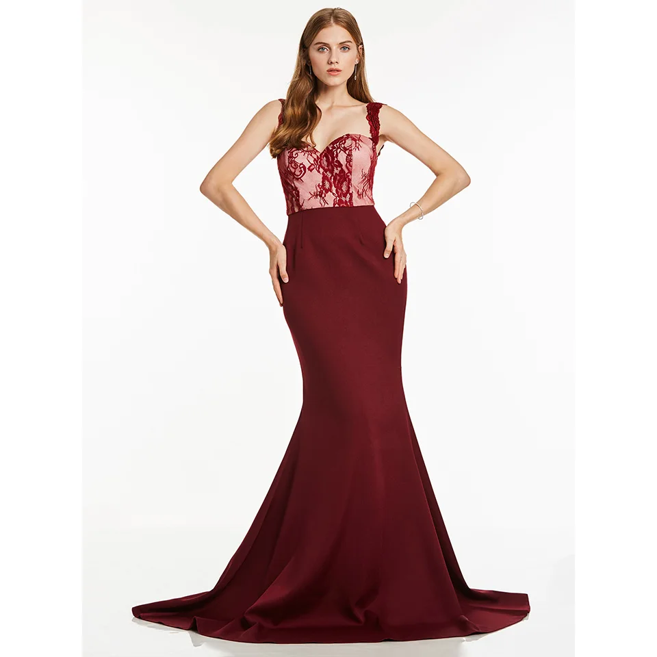 Dressv Красное длинное вечернее платье дешевые лямки кружева без рукавов Свадьба официальное платье русалки вечернее платье es - Цвет: Red