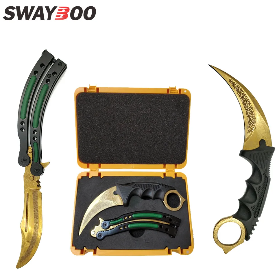 

Swayboo Csgo набор игровых ножей Karambit + нож для тренера + нейлоновая сумка + отвертка + коробка тусклый без края лезвие пластиковый чехол для оружия...
