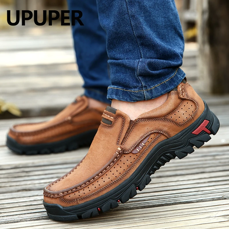 UPUPER Genuine Leather Men Casual Shoes Comfortable Handmade Sneakers Outdoor Flats Hiking Plus Size 38-48 | Обувь