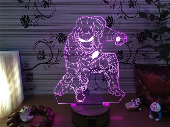 Деревянная база 5 видов цветов USB лампа 3D Железный человек свет Бэтмен Marvel для