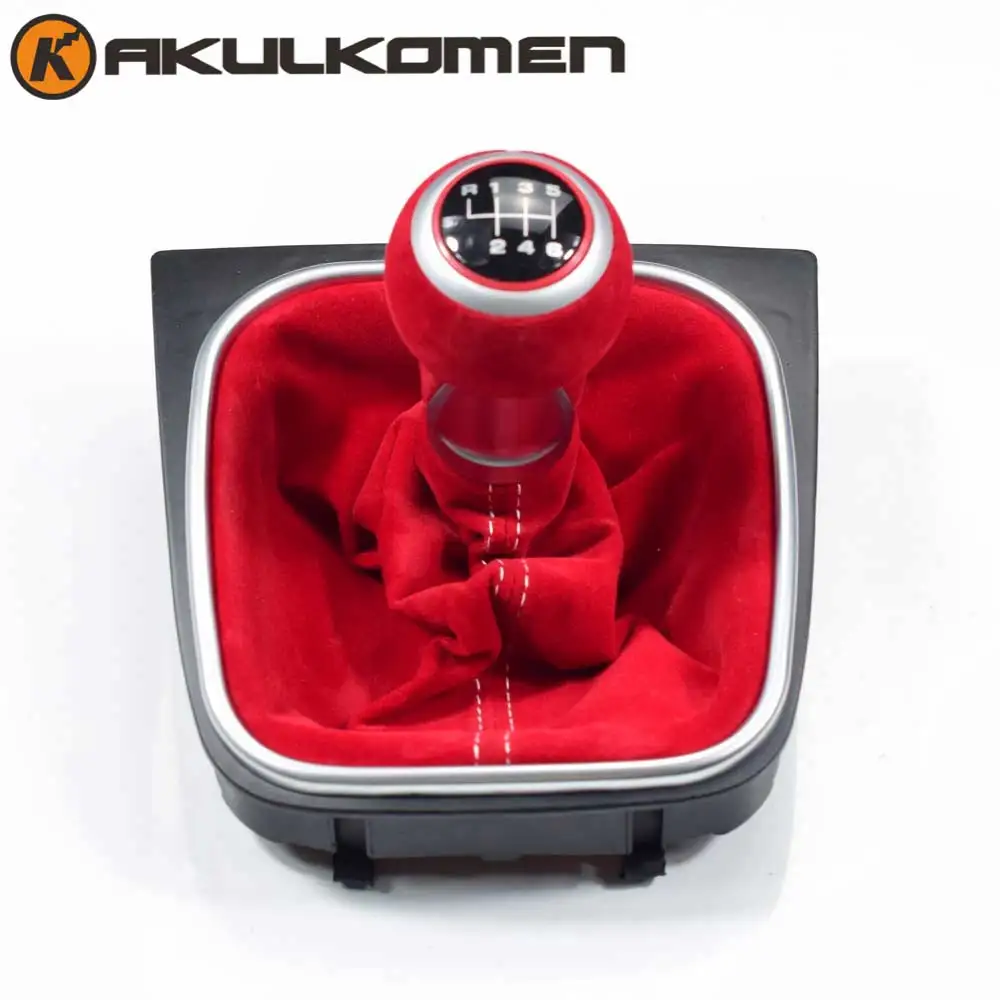 6speed-Redboot Топ продаж для Volkswagen VW Golf 5 6 MK5 MK6 R32 GTI 04-09 замша кожа красный черный 5 6 скорость шестерни рукоятка рычага переключения передач загрузки - Название цвета: 6speed-Redboot