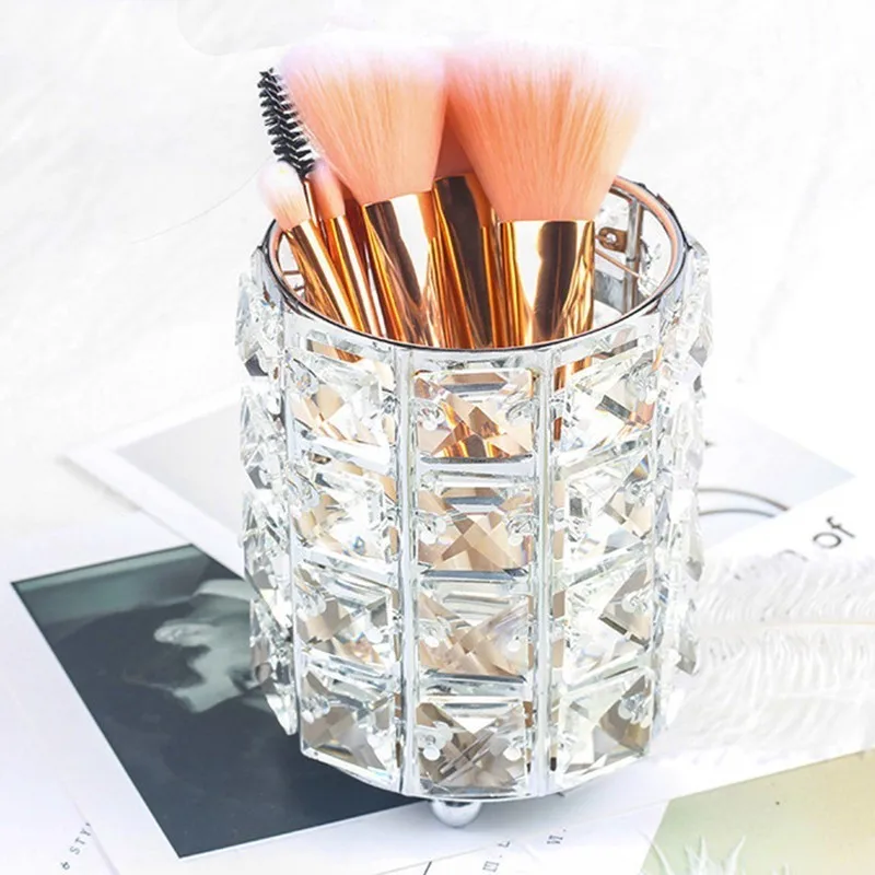 silver brush holder Акриловый Органайзер для макияжа, блестящий кристалл, держатель для кистей для макияжа, вращающийся на 360 градусов, прозрачный органайзер для хранения косметики Makyaj Kutusu - Цвет: silver brush holder