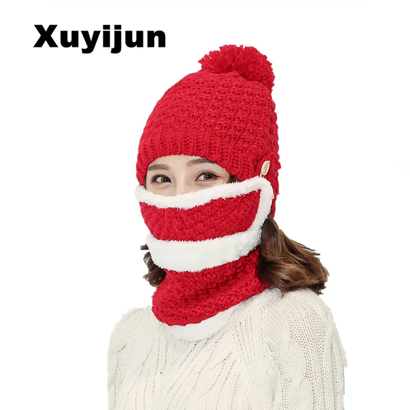 XUYIJUN зима теплый шарф маски шляпа мантии skullies шапочки зимняя шапка женщина