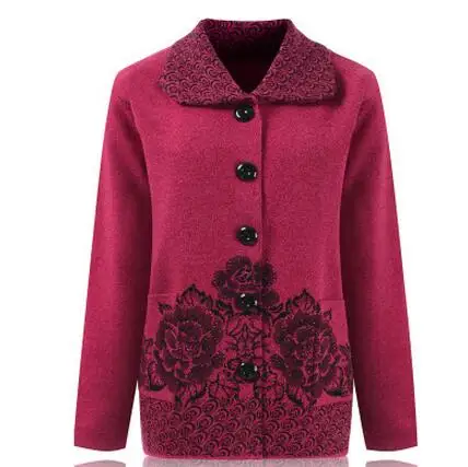 Rose red Однобортное пальто для женщин среднего возраста Для женщин; вязаный кардиган; пальто; сезон осень; футболка с длинными рукавами тонкий свитер для бабушки кардиган эксклюзивная одежда - Цвет: Rose red