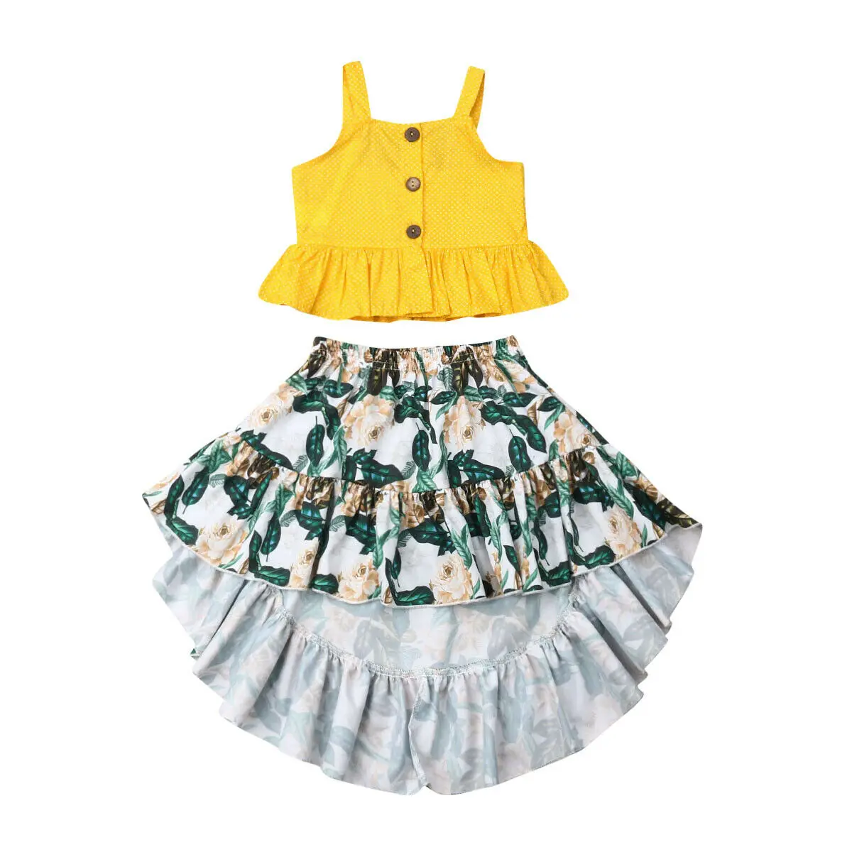 2 шт. блузка с цветочным принтом и юбка для девочек|Комплекты одежды девочек| |