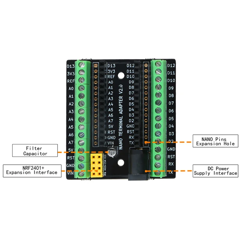Keywish нано терминал плата адаптера расширения для Arduino Nano V3.0 AVR ATMEGA328P с NRF2401+ интерфейс расширения питания постоянного тока