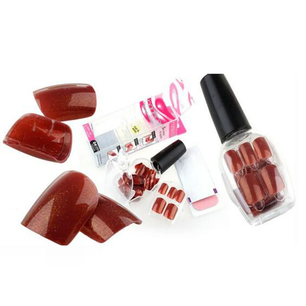 24Pcs/set Fashion Long Fake Nails Full False 31 kinds of color For Party use with glue sticker pure colour nail tip | Красота и