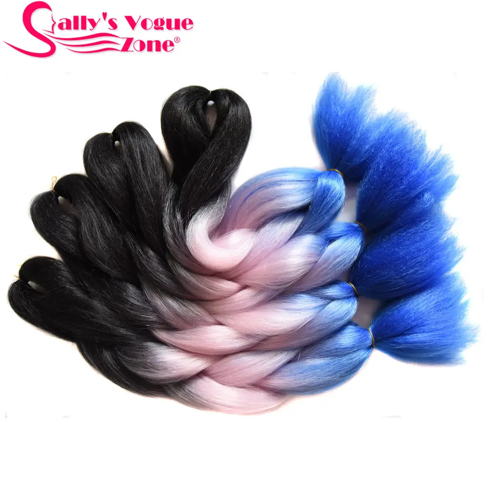 Sallyhair синий фиолетовый розовый красочные высокая температура большие синтетические косы омбре плетение волос для наращивания белый для женщин - Цвет: P2/613
