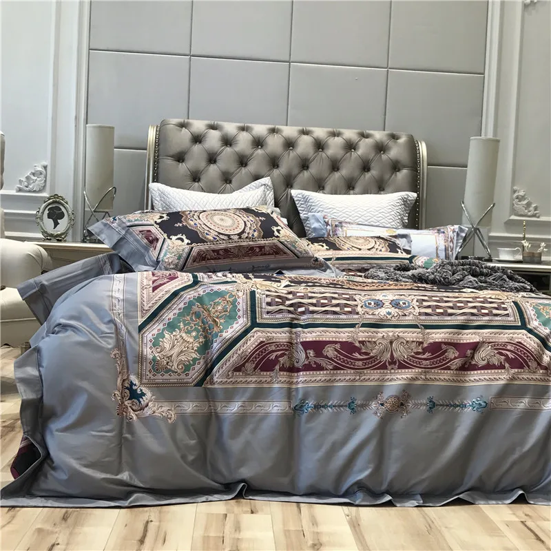 120 S из египетского хлопка класса люкс в богемном стиле цифровая печать Комплект постельного белья queen King size: пододеяльник, простынь Набор наволочек 4/6 шт
