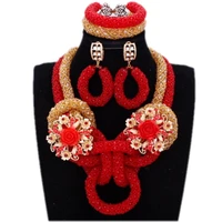 4ujewelry african jewelry set beads dubai gold color and red nigerian wedding necklace for bride women 2019 new designs