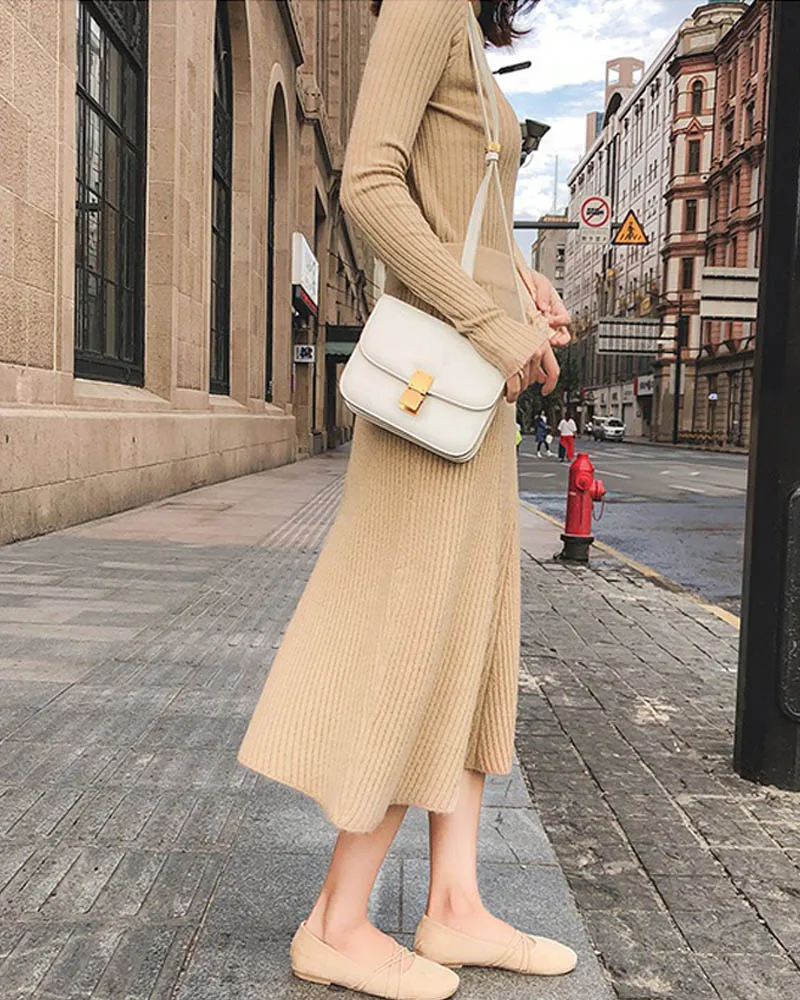 NORMOV Fashion Womens Autumn And Winter New High Waist Long Section Knitted Skirt Wool A Word Skirt Solid Color Casual Skirt