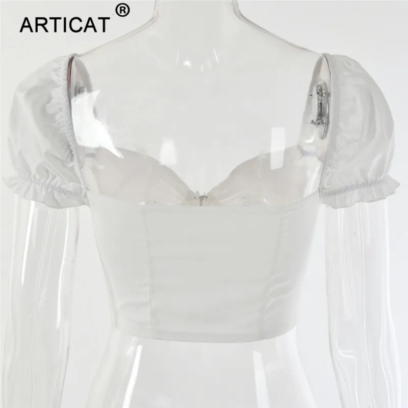 Articat, с оборками, v-образный вырез, сексуальный корсет, укороченный топ, женский, белый, с открытой спиной, на молнии, короткий, летний, топ, однотонный, на каждый день, женские топы