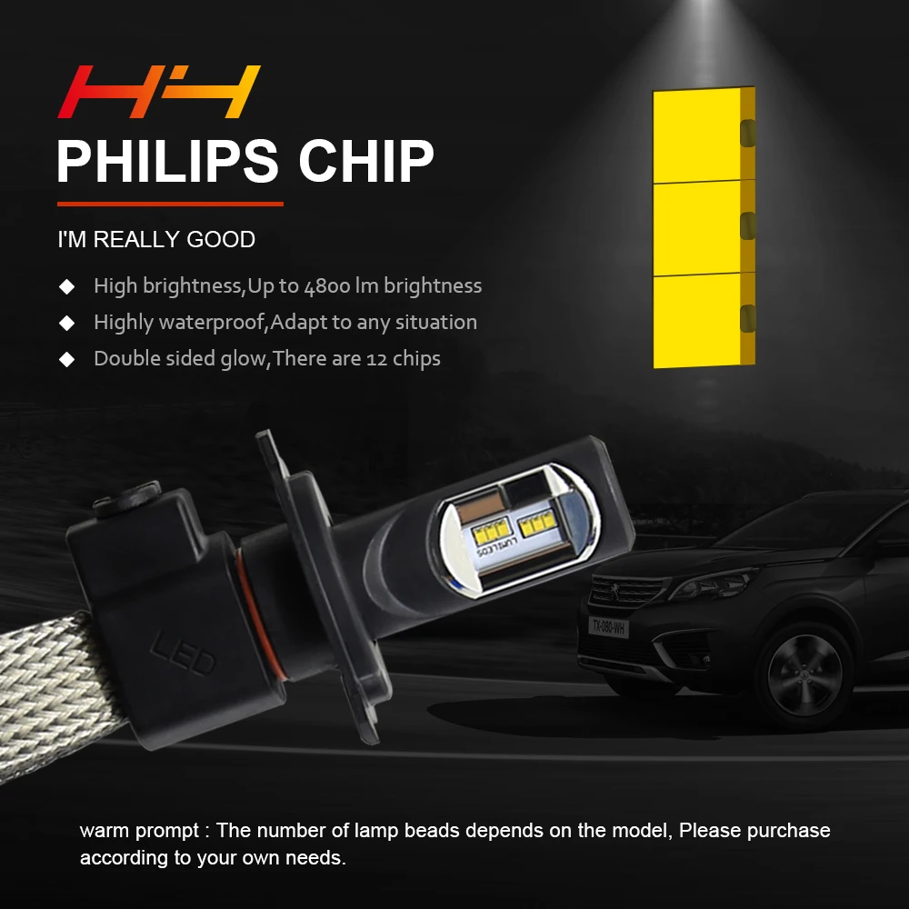 EURS(TM) Автомобильный светодиодный фары P7 60W 6000K 9600LM зэс чипы H1 H3 лампы H4 H7 H11 H27 880 881 9005