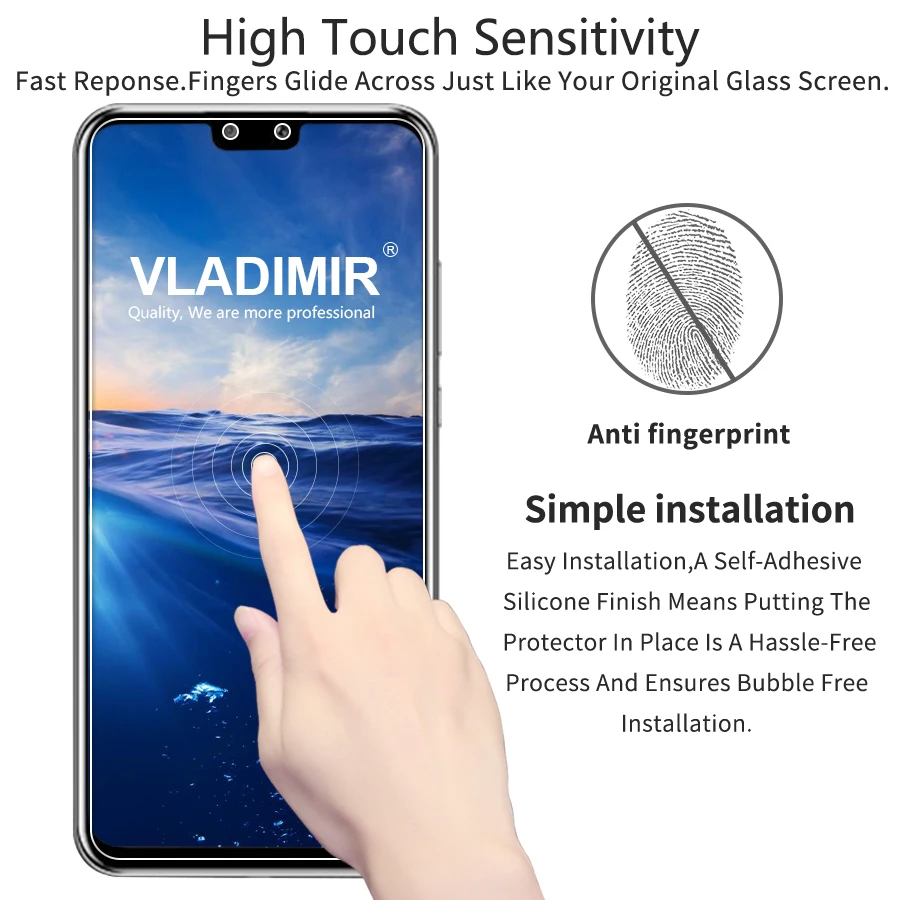 Владимир 2 предмета закаленное Стекло для huawei Y9 2019 защитная пленка 2.5D с уровнем