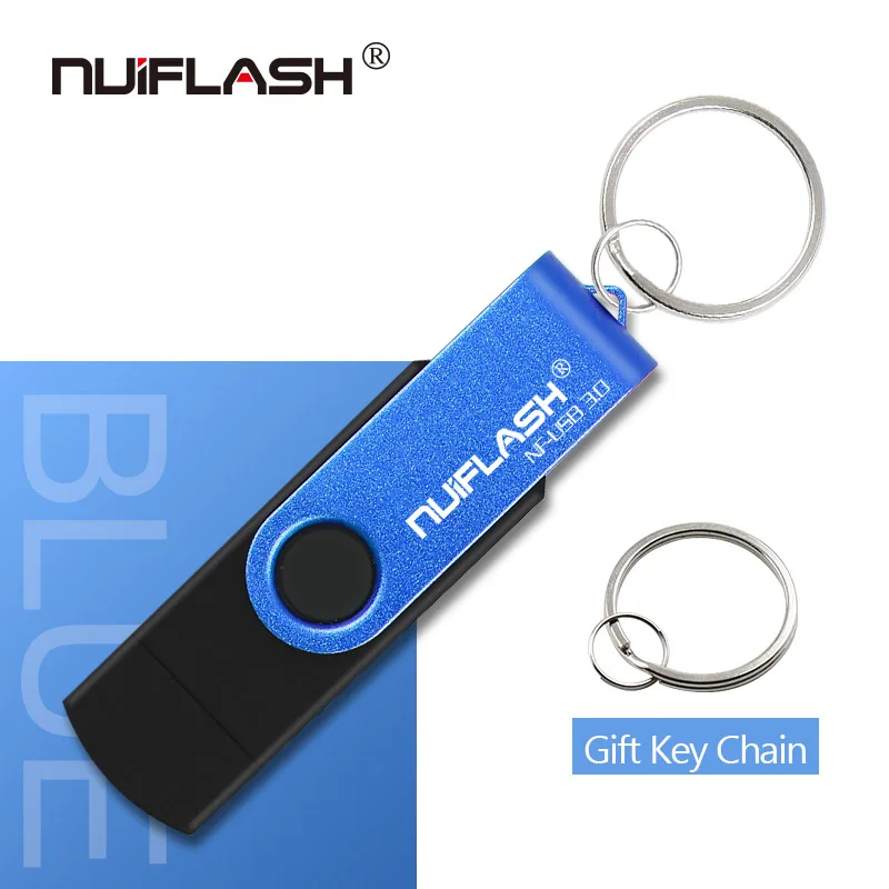 blue Nuiflash OTG USB флеш-накопитель свободного вращения 16 ГБ 32 ГБ 64 ГБ 128 ГБ флеш-накопитель с брелоком для телефона и ПК - Цвет: blue