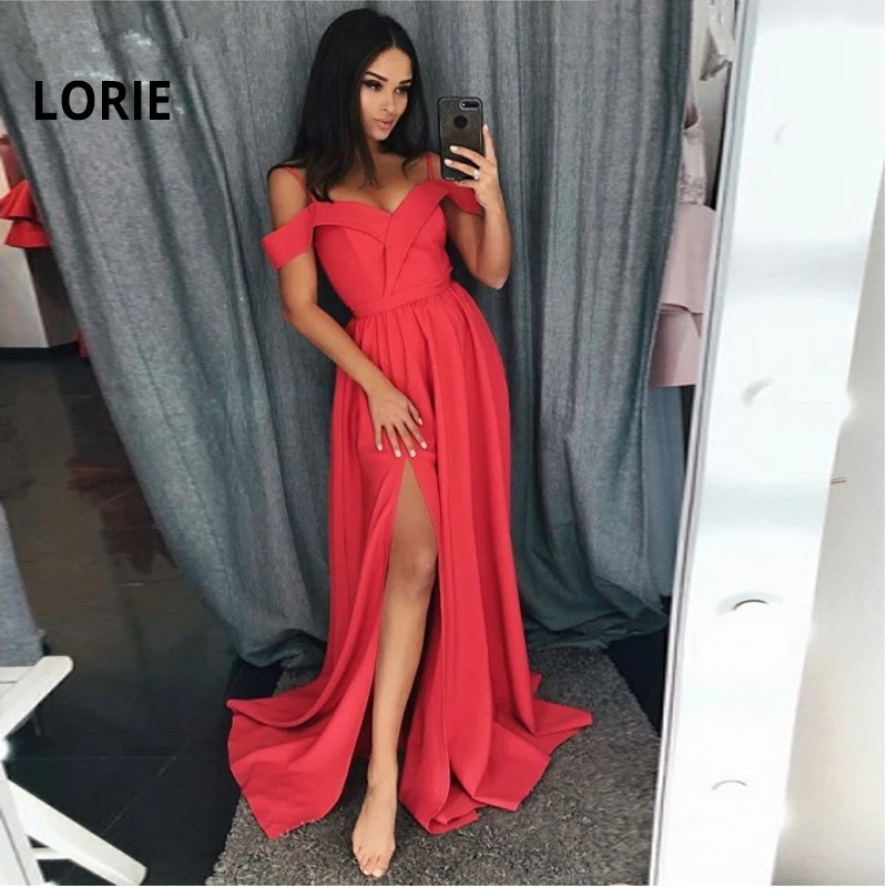 

Официальное вечернее платье LORIE с высоким разрезом, атласное платье на бретелях-спагетти с сердечком, женское платье, 2019 вечернее платье