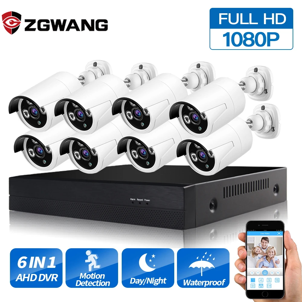 ZGWANG 8CH 2MP HD система видеонаблюдения 1920*1080P Водонепроницаемая 1080N фотосистема IR CUT DVR