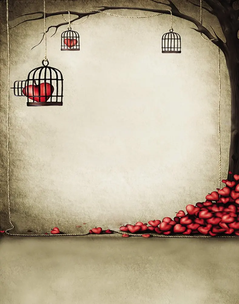

5x7ft Red Heart Birdcage Tree Photography Backdrops Photo Props Studio Background