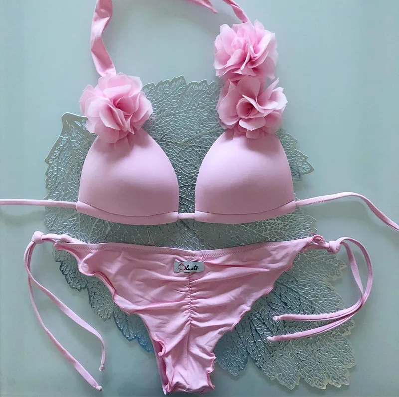 2018 новейшее цветы Для женщин Купальник Push Up Купальники Sexy оборками Холтер |