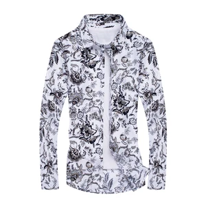 Мужская Повседневная рубашка с длинным рукавом, приталенная рубашка с цветочным принтом, осень 2020