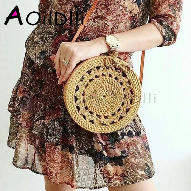 Новая пляжная сумка из ротанга круглая плетеная Сумка в богемном стиле|straw bag|woven