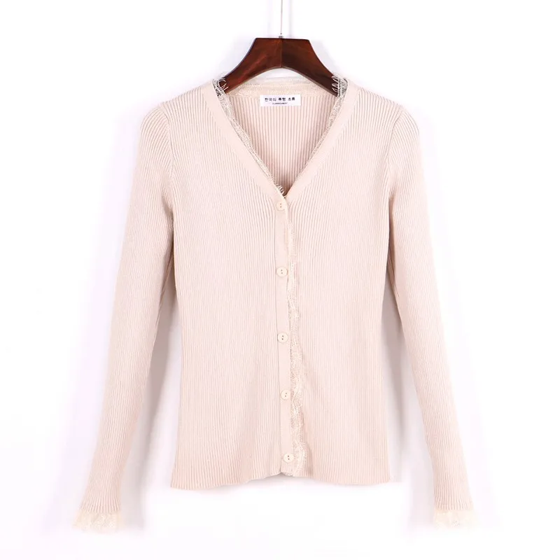 GIGOGOU Spring Autumn Open Women Cardigans 2019 Sexy V Neck Sweater Coat Long Sleeve Slim Solid Lace Hitz Air Jacket |