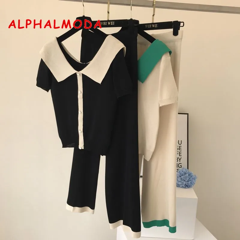ALPHALMODA повседневные женские летние комплекты большой воротник однобортный