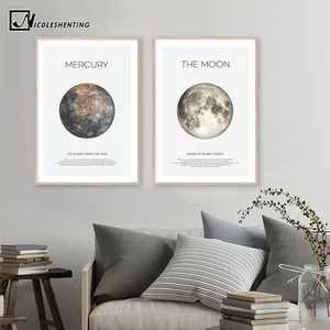 Картина на солнечной системе с изображением планеты Земля Луна Марс постер Астрономия космическая стена искусство холст печать живопись скандинавский декор для детской комнаты