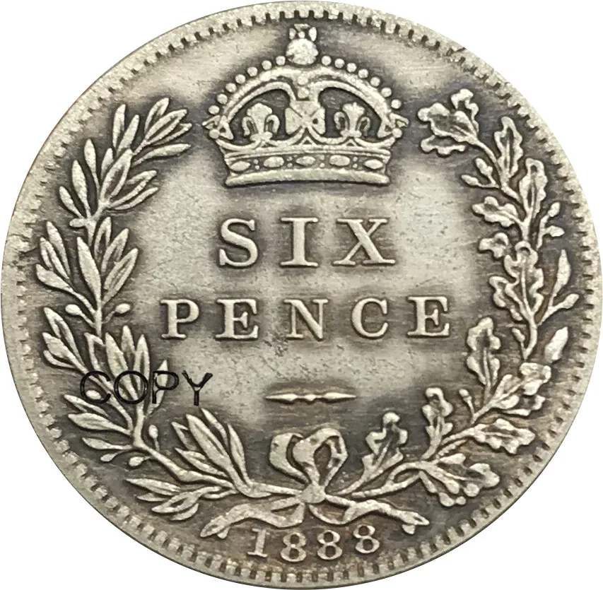 Большая Великобритания Виктория 6 pence 2 й портрет 1888 Cupronickel посеребренные копии