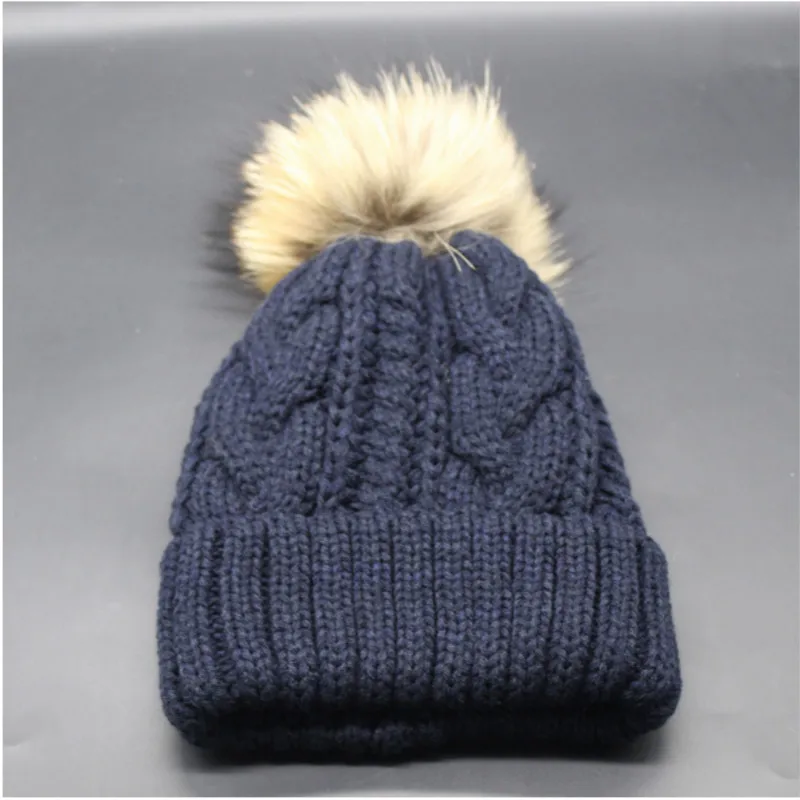 Вязаный шарик с помпоном из натурального меха Толстая теплая флисовая подкладка