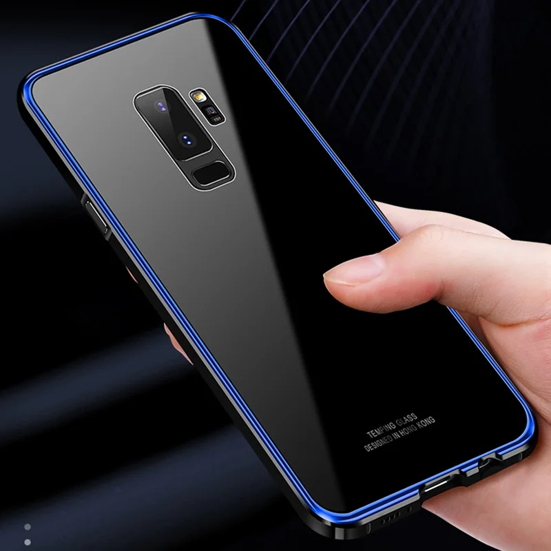 Luxury Metal Bumper Case For Samsung s9 Plus 360 plating Frame Hard Tempered Glass Thin Back Cover Coque |