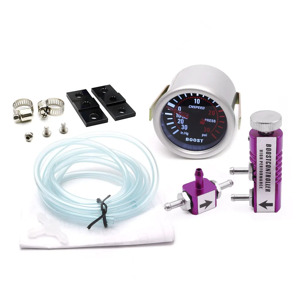 With purple Control CNSPEED " 52 мм Автомобильный Дымок Лен турбо Boost Gauge PSI/in. Hg с автоматическим регулируемым контроллером Boost Kit 1-30 PSI - Цвет: With purple Control