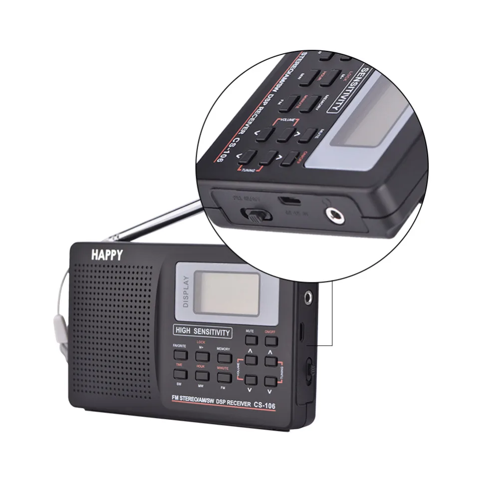 

Full Band AM/SW/LW/TV/FM Radio Sound Full Frequency Receiver Receiving FM Radio with Timing Alarm Clock Portable Radio Black