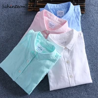 schinteon men spring summer cotton linen shirt slim casual long sleeves square collar comfortable undershirt male 3xl 4xl