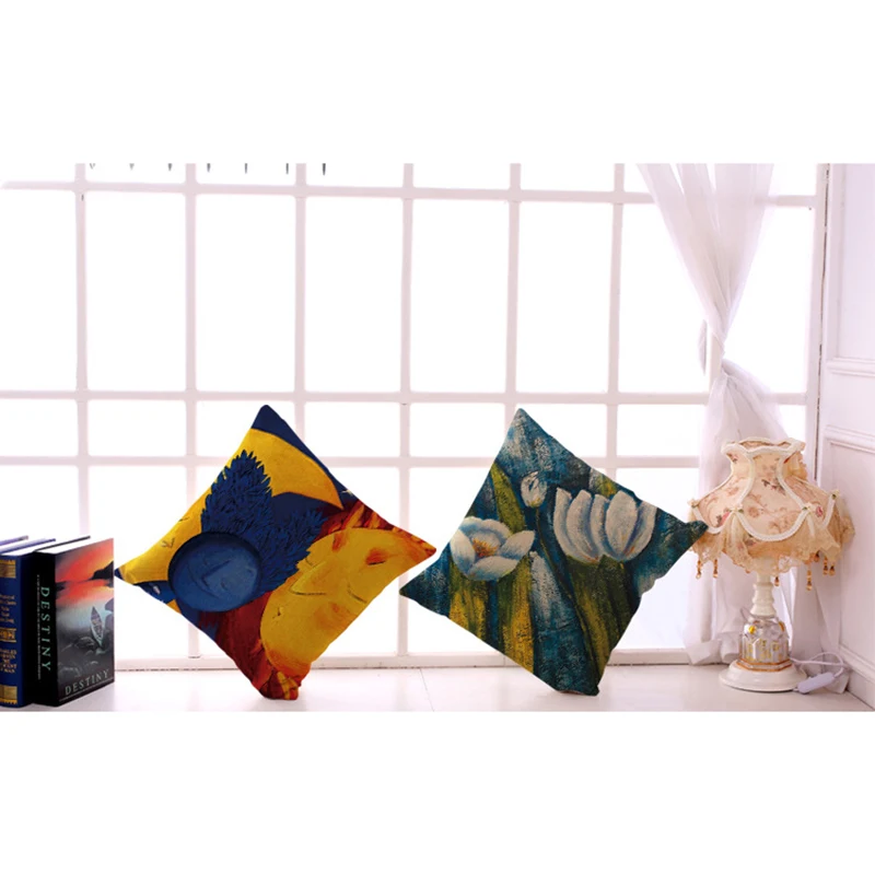 XINAHER Flower Oil Painting Polyester Cushion Cover Plant 45X45cm Pillow Case Home Decorative Pillows For Sofa Car | Дом и сад