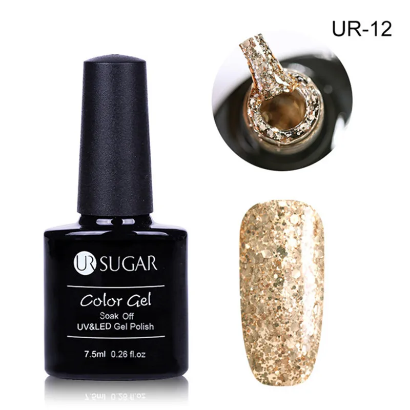 Ur Sugar 2 шт. Блестящий Гель-лак для ногтей голографический УФ-гель лак Розовое Золото Блестки 7,5 мл Лак для дизайна ногтей отмачиваемый УФ-гель набор