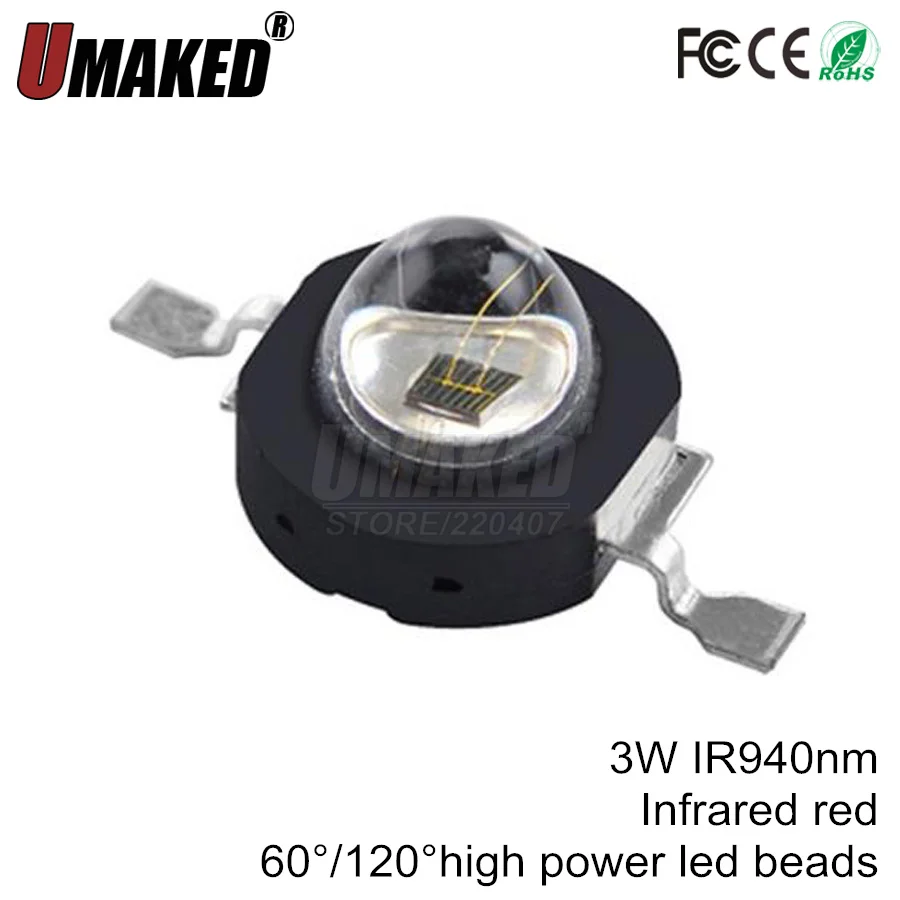 Светодиодный ИК чип высокой мощности 940nm 3W Красный Инфракрасный светодиодный 60
