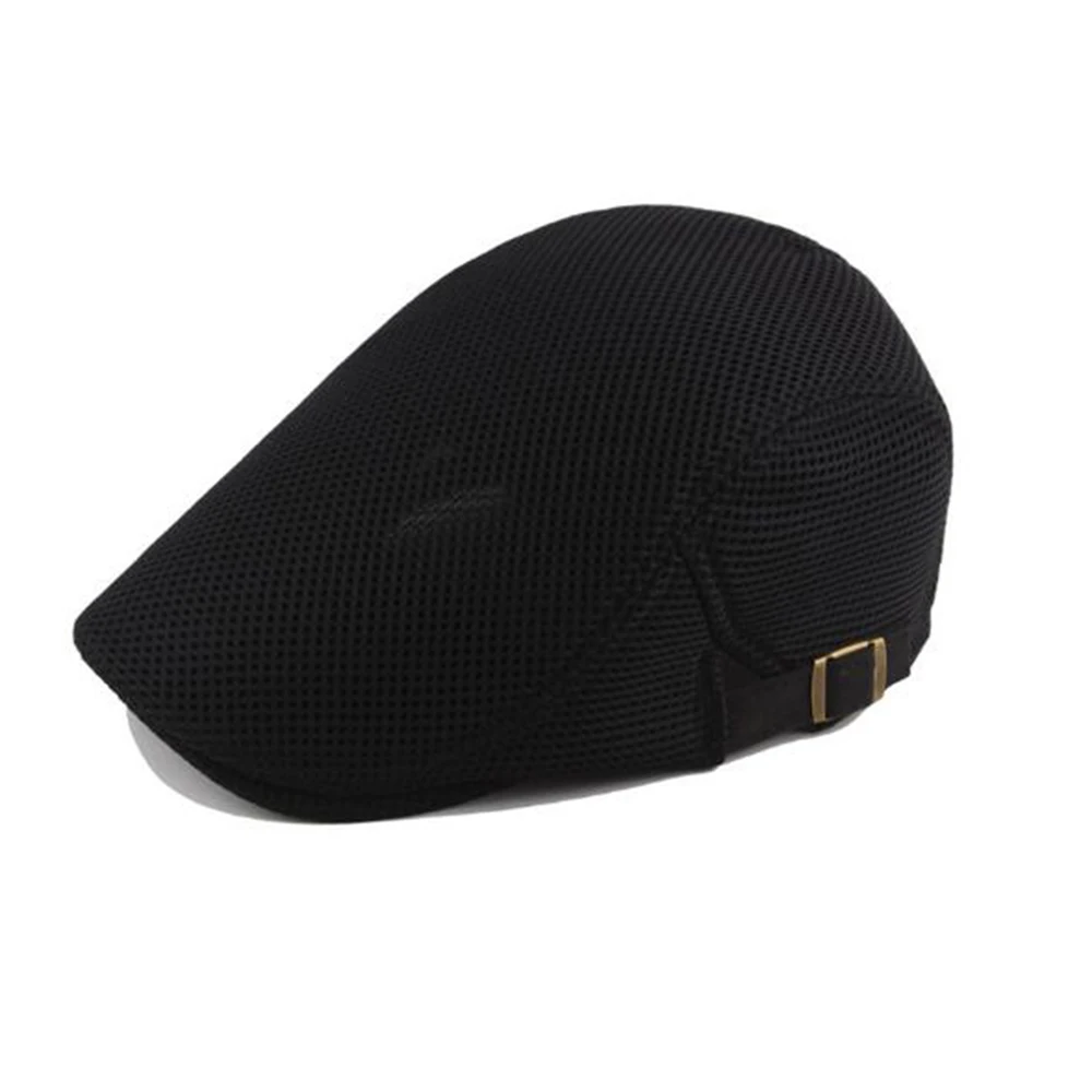 Summer Men Berets Military Beret Mesh Dad Hat Breathable Hat Grass Yarn Sun Hats Flat Cap Adjustable Peaky Blinder Beret Solid