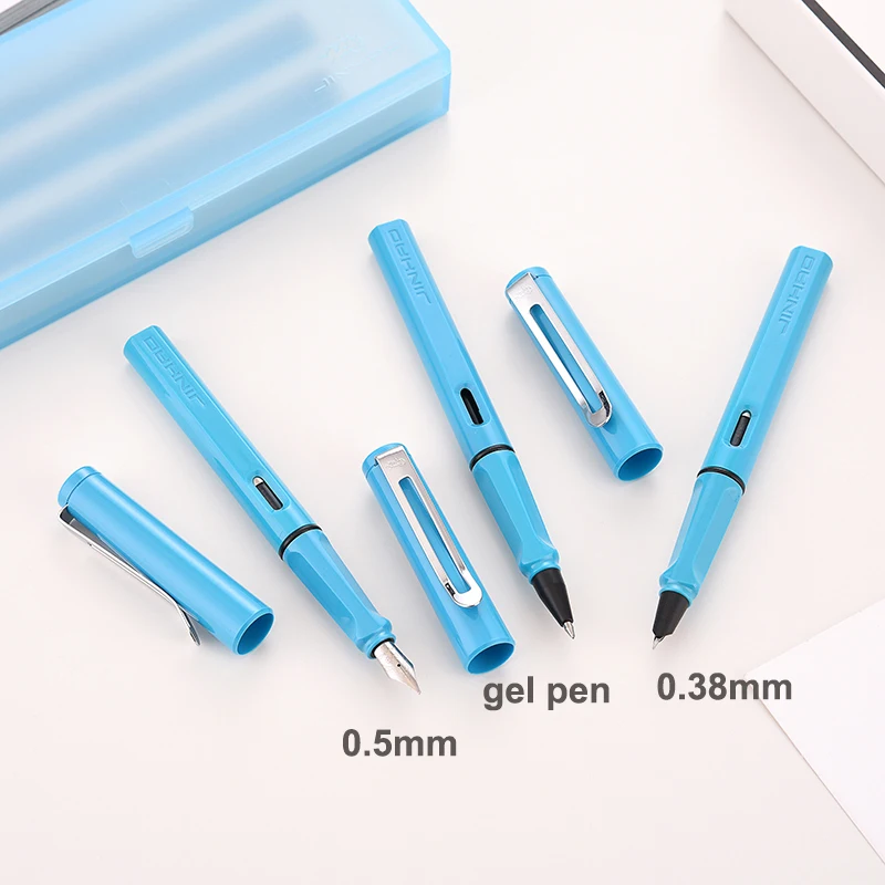 Перьевая ручка Jinhao набор чернильных ручек pluma fuente estilografo 0,5 мм и 0,38 мм и гелевая ручка Подарочная коробка черная заправляемая ручка для студентов костюм подарочные канцелярские принадлежности