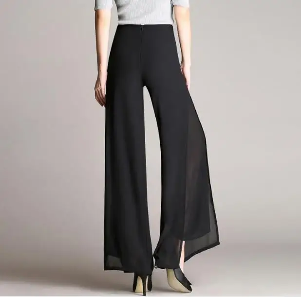 Женские двухслойные шифоновые широкие брюки с высокой талией повседневные юбка - Фото №1