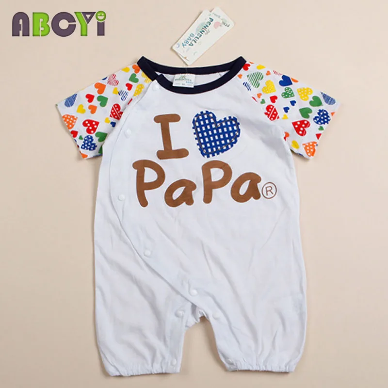 Детские комбинезоны с надписью I Love Mama Papa летние короткими рукавами из 100% хлопка