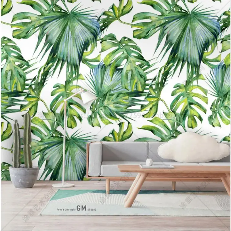 

Southeast Asia Tropical Rain Forest Fresh Green Banana Leaf Photo Wallpaper Restaurant Clubs KTV Modern Creative 3D Murals Decor