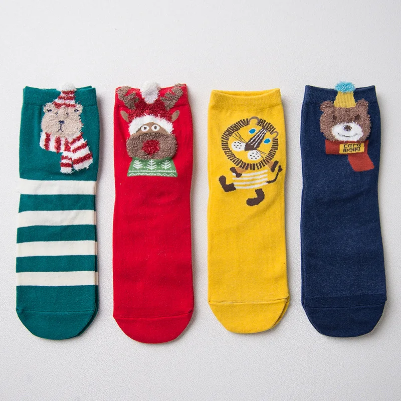 4 Pair/ Lot 2017 Christmas Sock New Arrived Sweet Cartoon Design Autumn And Winter Xmas Socks For Lady Girls Year Gift | Женская одежда