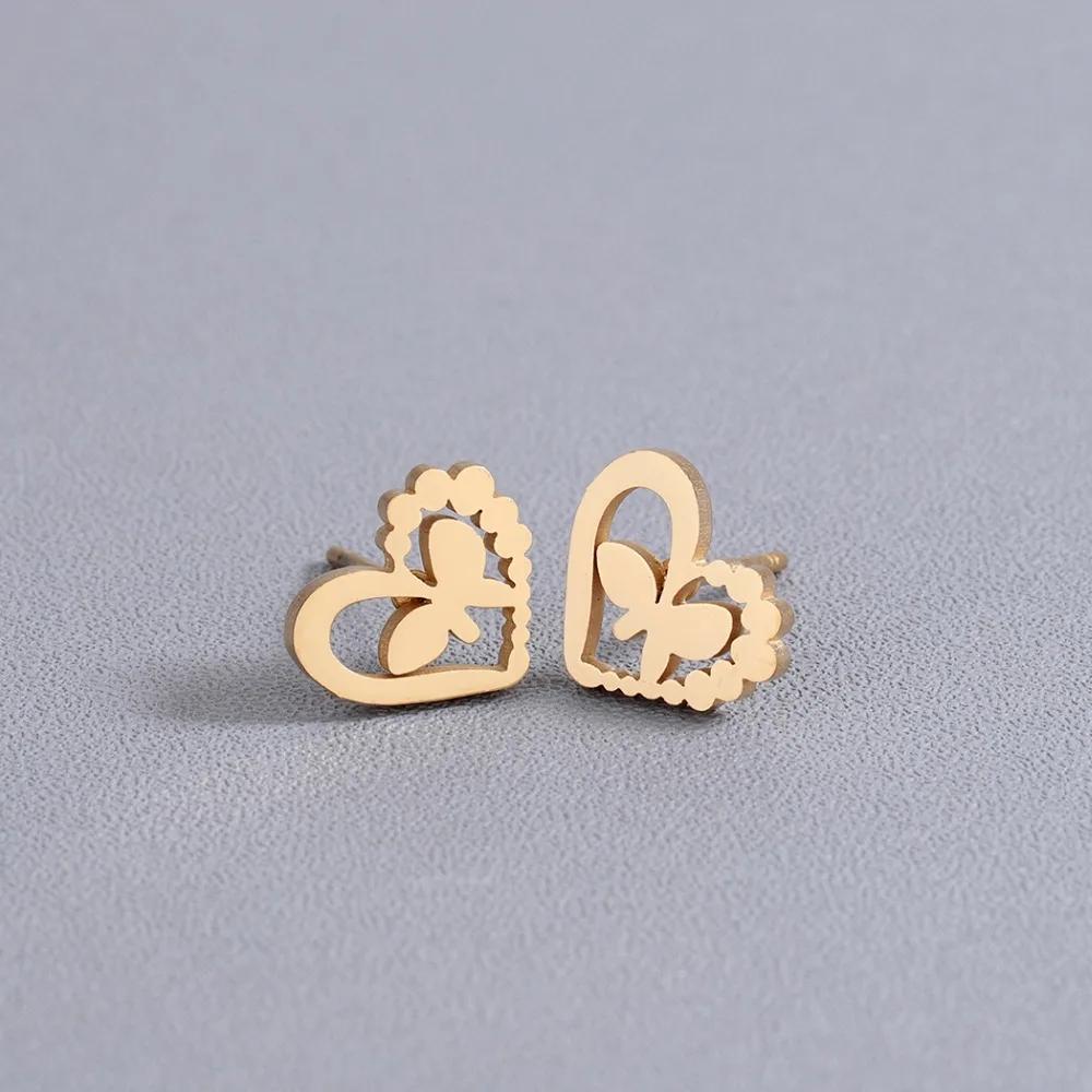 Chereda серьги гвоздики в форме сердца из нержавеющей стали золотистого цвета