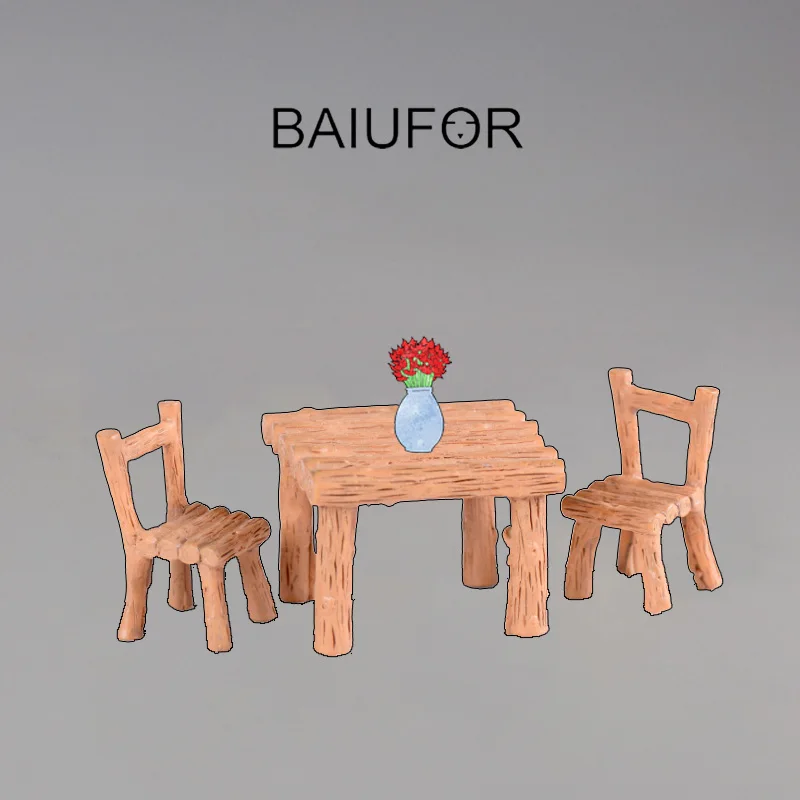 BAIUFOR Деревянный Мини цветок стол и стул сказочный сад миниатюрная Террариум