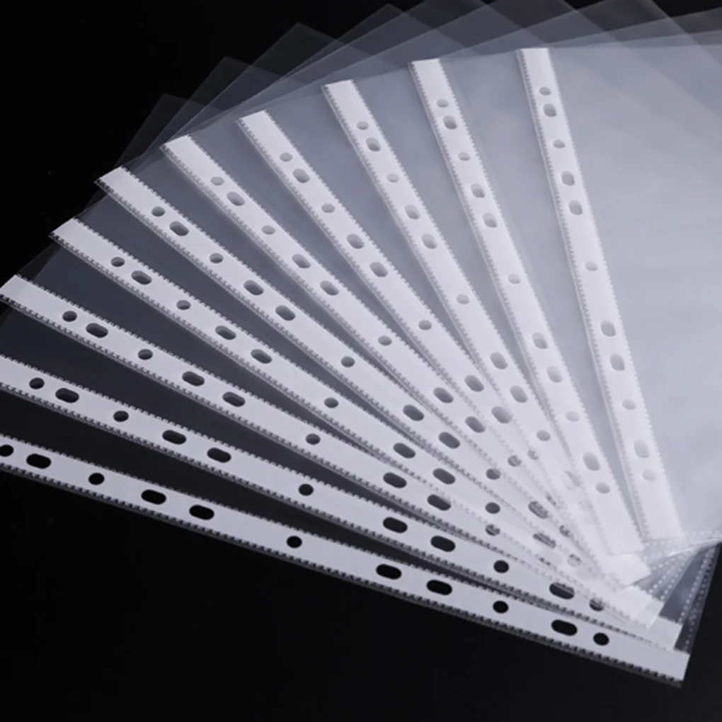 

100pcs Simple Transparent PVC 11 Hole Big Capacity Document A4 File Protective Film Stationery Filing Products Student Gifts