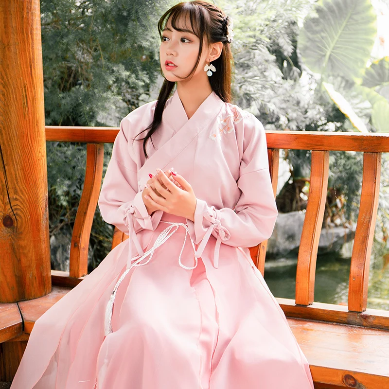 Розовое китайское платье Hanfu Cheongsam Топ китайская рубашка Китайская одежда