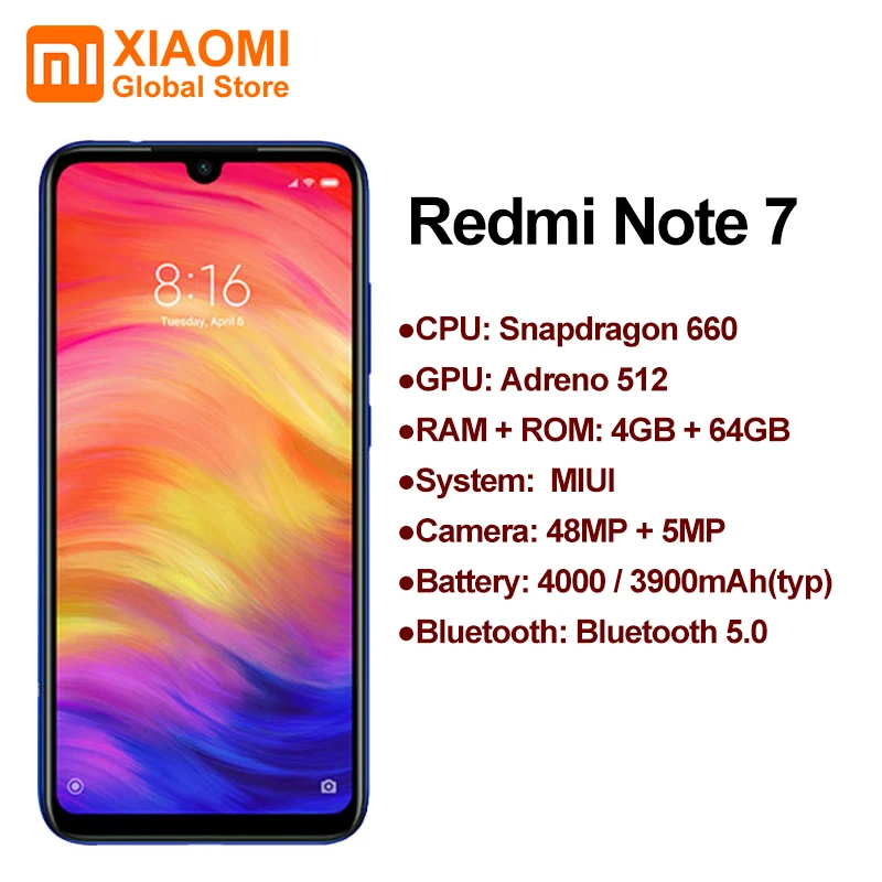 XIAOMI Redmi Note 7 4 ГБ ОЗУ 64 Гб ПЗУ S660 Восьмиядерный полноэкранный смартфон 6 3 дюйма 2340x1080